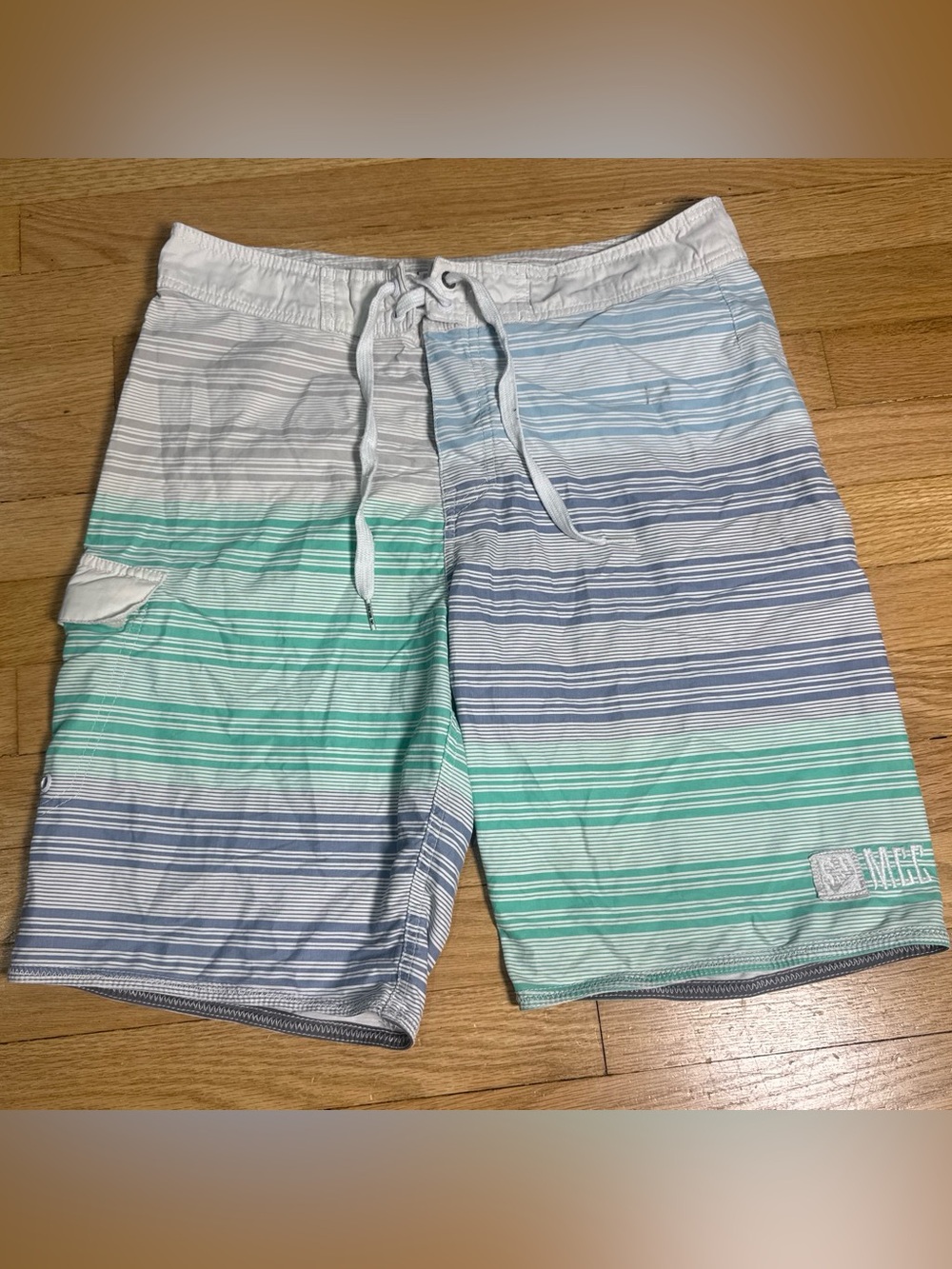 Micros Men’s Striped drawstring Swim/Board Shorts in White, Light Blue, Mint